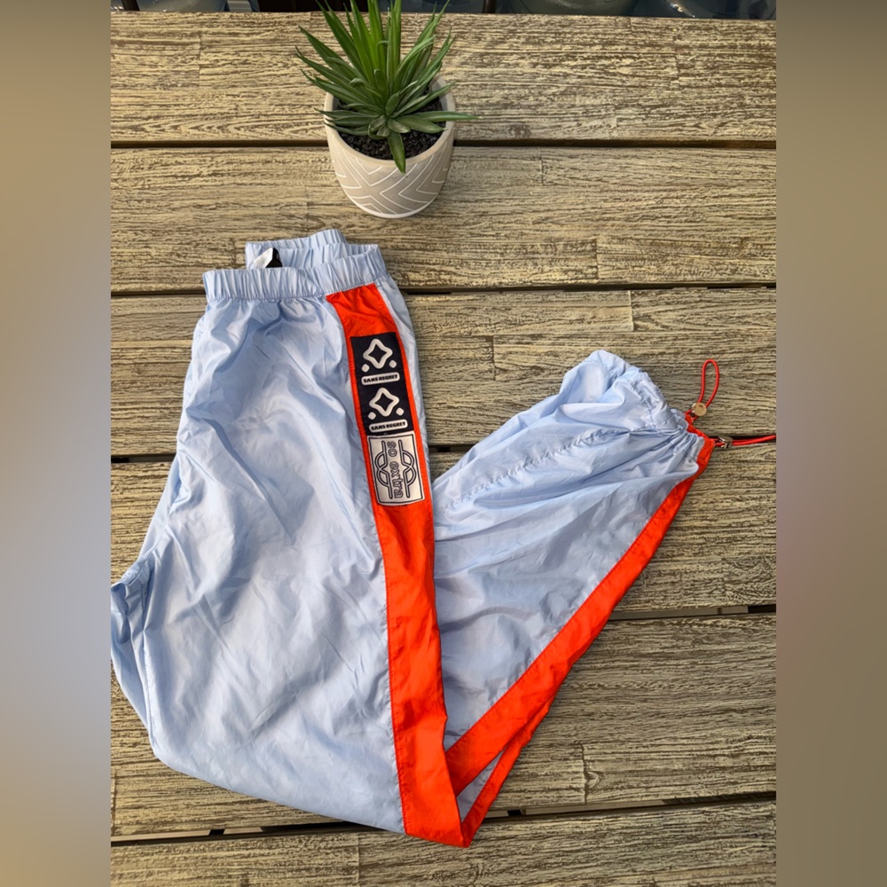 Women's H&M Divided Light Blue & Orange Shell Track Pants, Sz 4